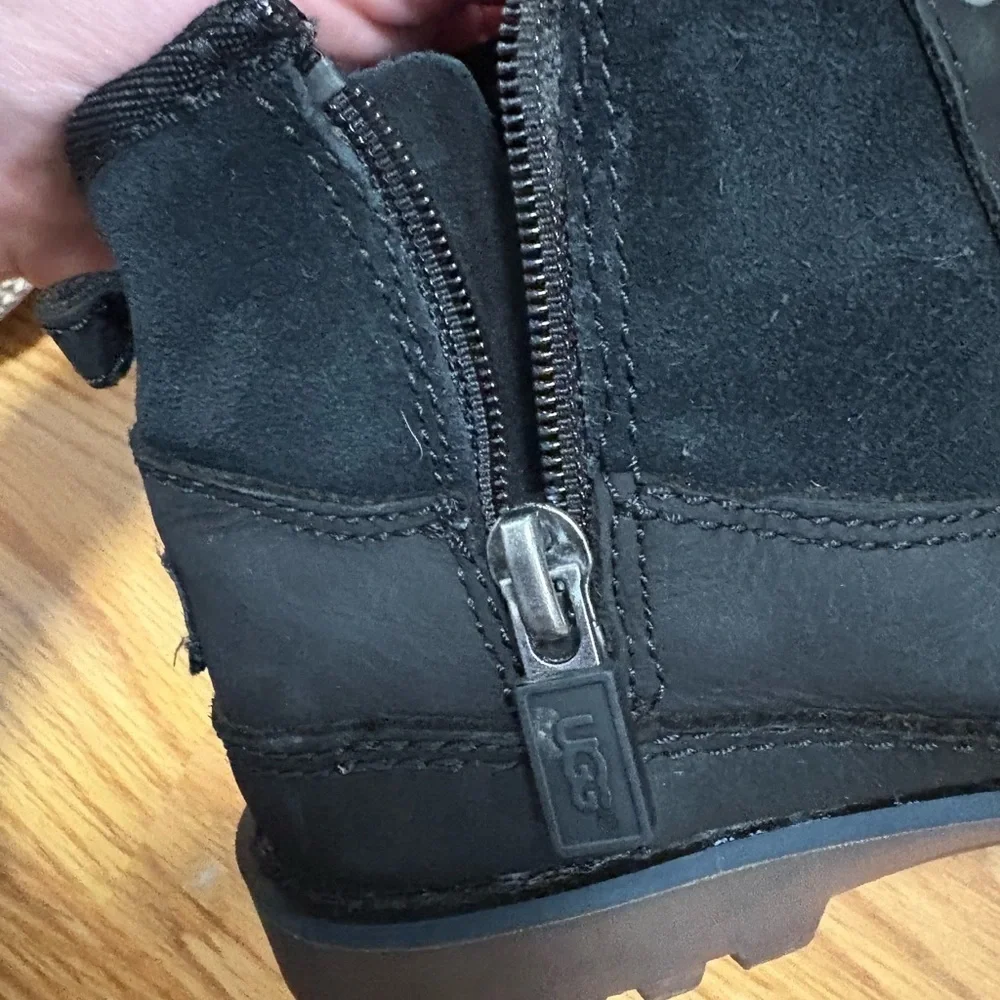 Ugg Winter Boots Kids Black Lace-Up Hiking Boots with Yellow Accent Laces